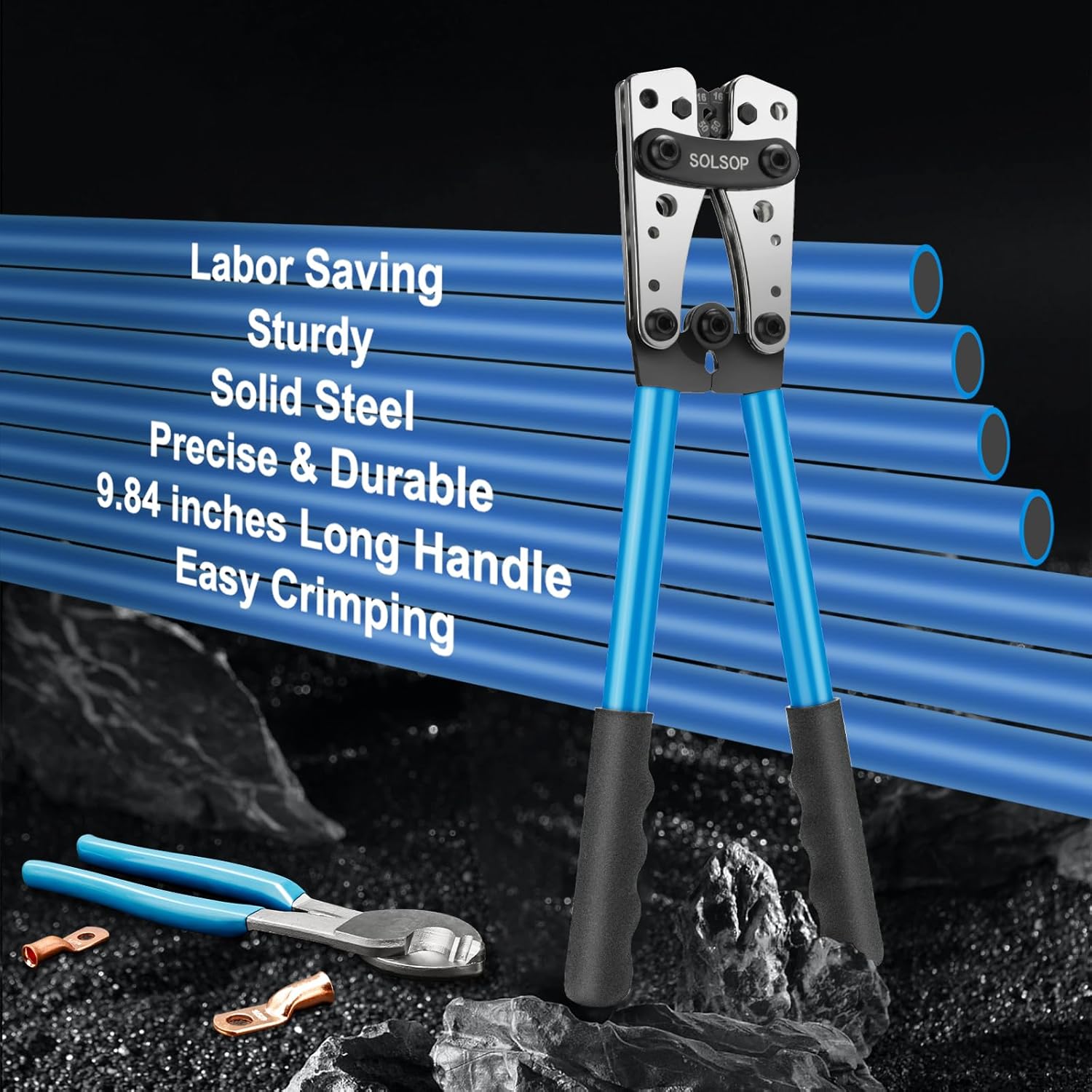 Solsop Battery Terminal Crimping Tool - Heavy Duty Crimper for 10, 8, 6, 4, 2, 1/0 AWG Ring Lugs, Battery Cable Crimping Tool with Wire Cable Cutter - Image 4