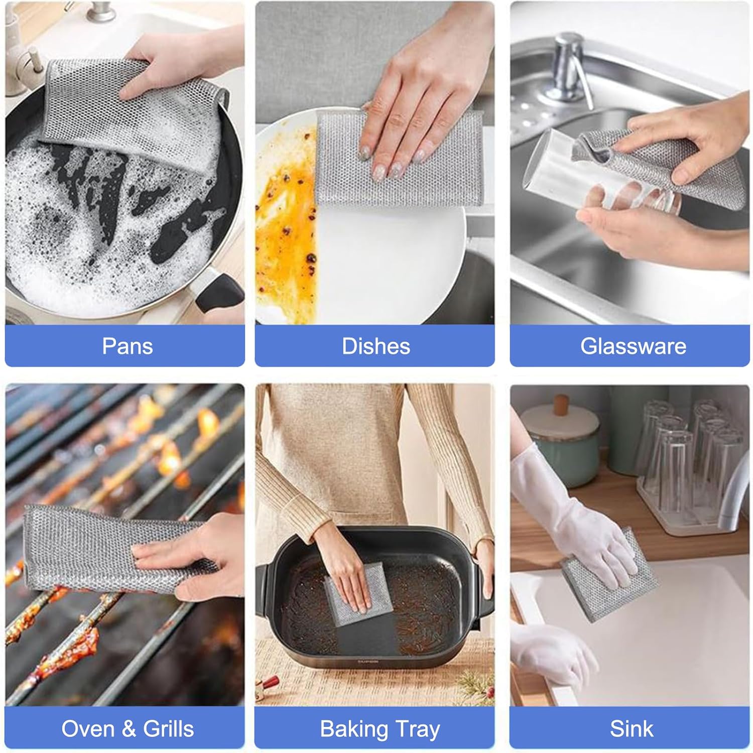 10 Pack 20x20cm Double-Layer Silver Mesh Dishcloths, Non-Scratch Wire Cleaning Cloth, Reusable Stainless Steel Cloth for Wet & Dry Kitchen Use (Dishes/Pots/Sinks) - Image 7