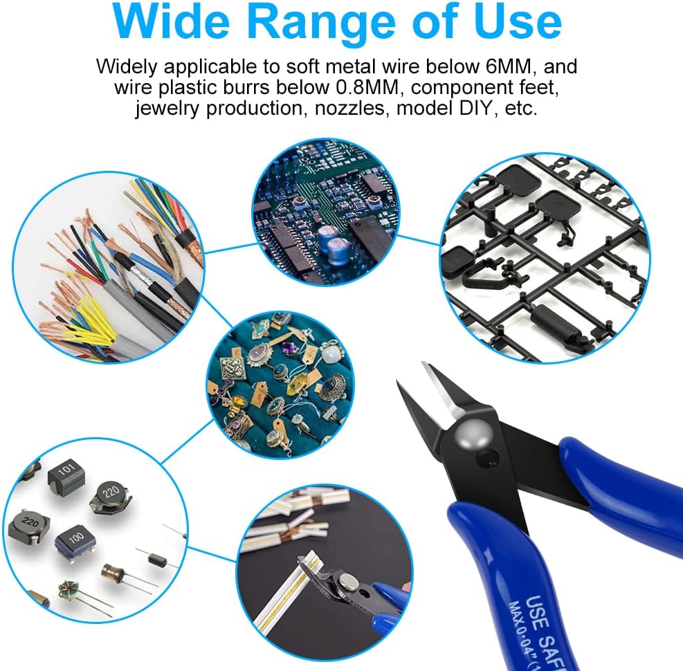 Ainiv 1PC Micro Wire Cutter, Spring-Loaded Side Cutting Pliers Flush Cutters, Precision Diagonal Cutting Pliers in CRV Steel, Wire Snips for Electrical, Homes, Craft, Jewellery, 3D Print Models-Blue - Image 7