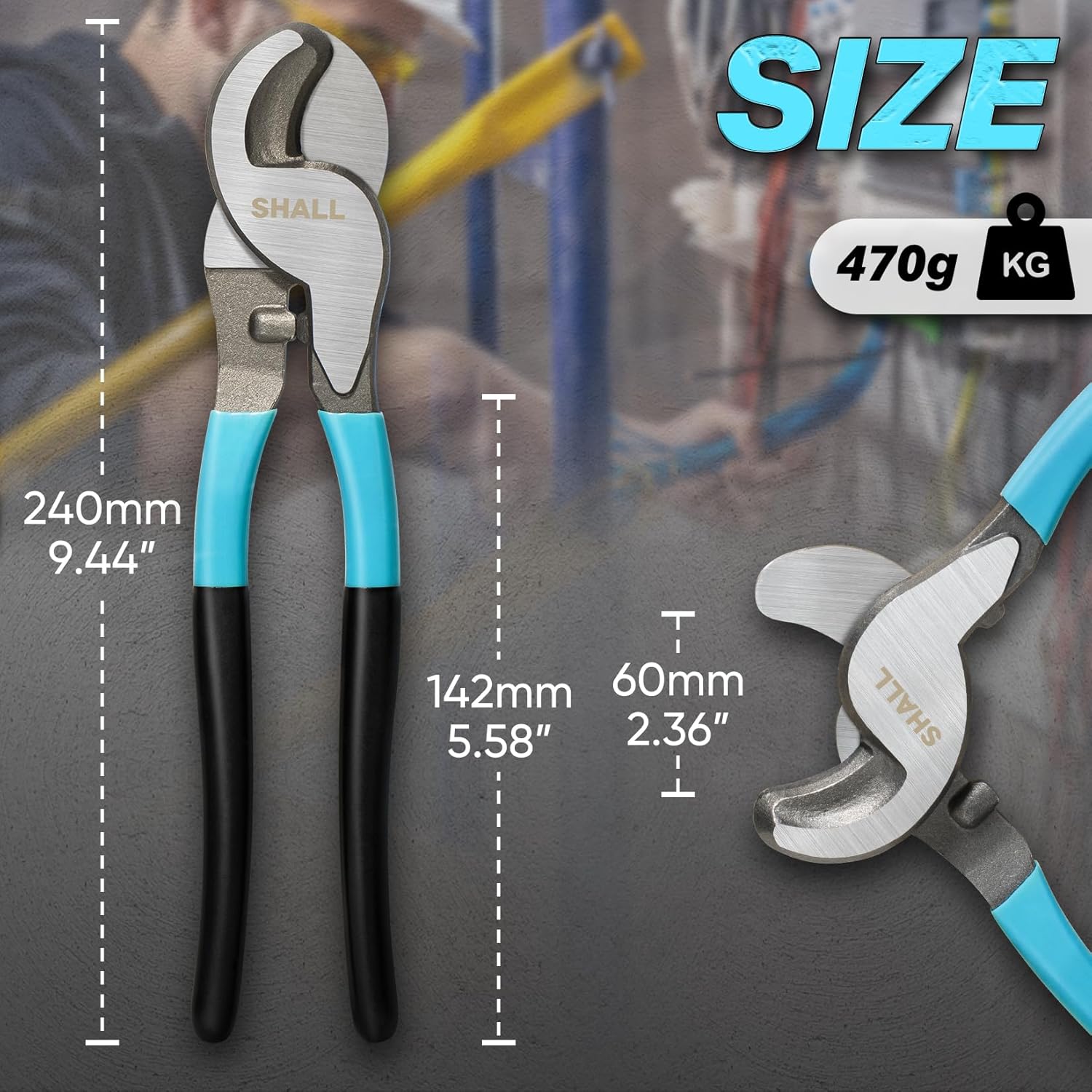 SHALL Cable Wire Cutters,9.44 inches/240 mm,High Hardness Wire Cable Cutting Tools with Anti-Slip Handle,Ideal for Clean Copper Wire Cable Cutting and Stripping - Image 2