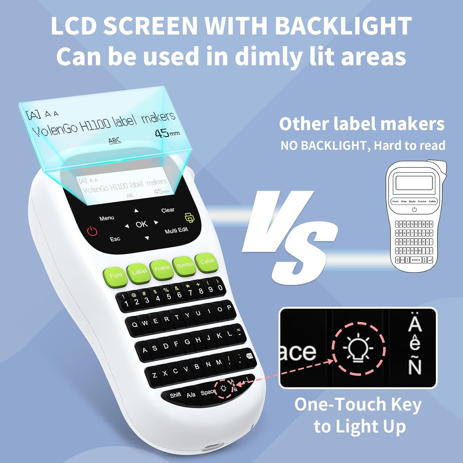 H1100 Label Maker Machine, Handheld Waterproof Label Printer, with Laminated White Tape(12 mm), QWERTY Keyboard & Backlit LCD, Replacement for Brother/Dymo, for Home & Office Organisation - Image 2