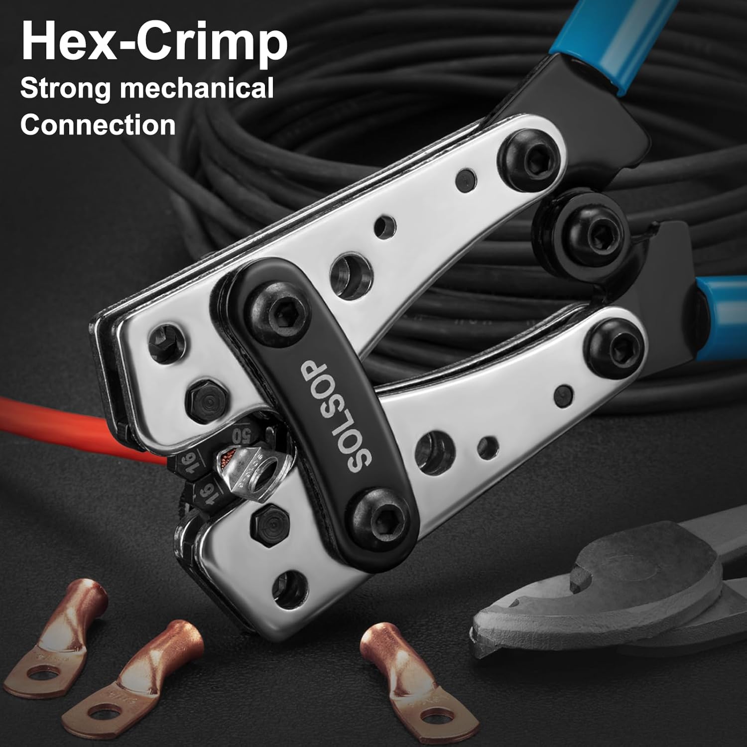 Solsop Battery Terminal Crimping Tool - Heavy Duty Crimper for 10, 8, 6, 4, 2, 1/0 AWG Ring Lugs, Battery Cable Crimping Tool with Wire Cable Cutter - Image 5