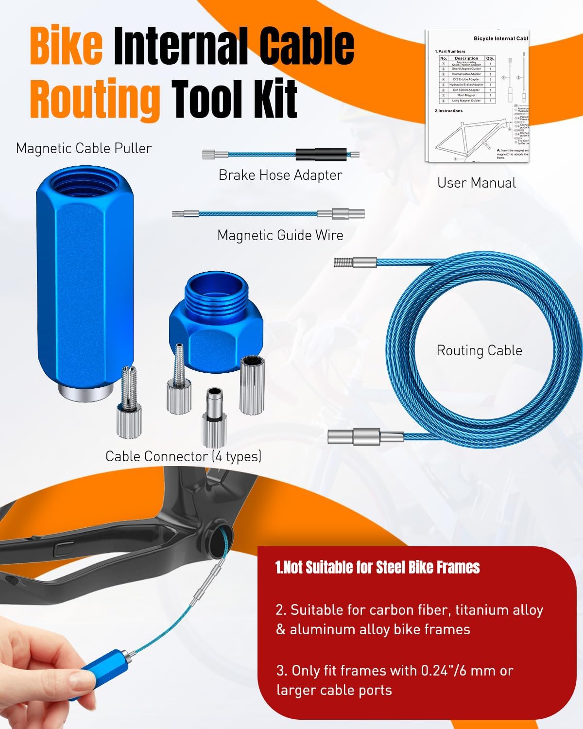 Pawfly Bike Internal Cable Routing Tool Kit with Hydraulic Hose Cutter, Compatible with 4-5.5mm Cable Housing, Hydraulic Hoses, Di2 E-Tubes & SD300 Cables, Bicycle Internal Cable Routing Tool Kit - Image 3