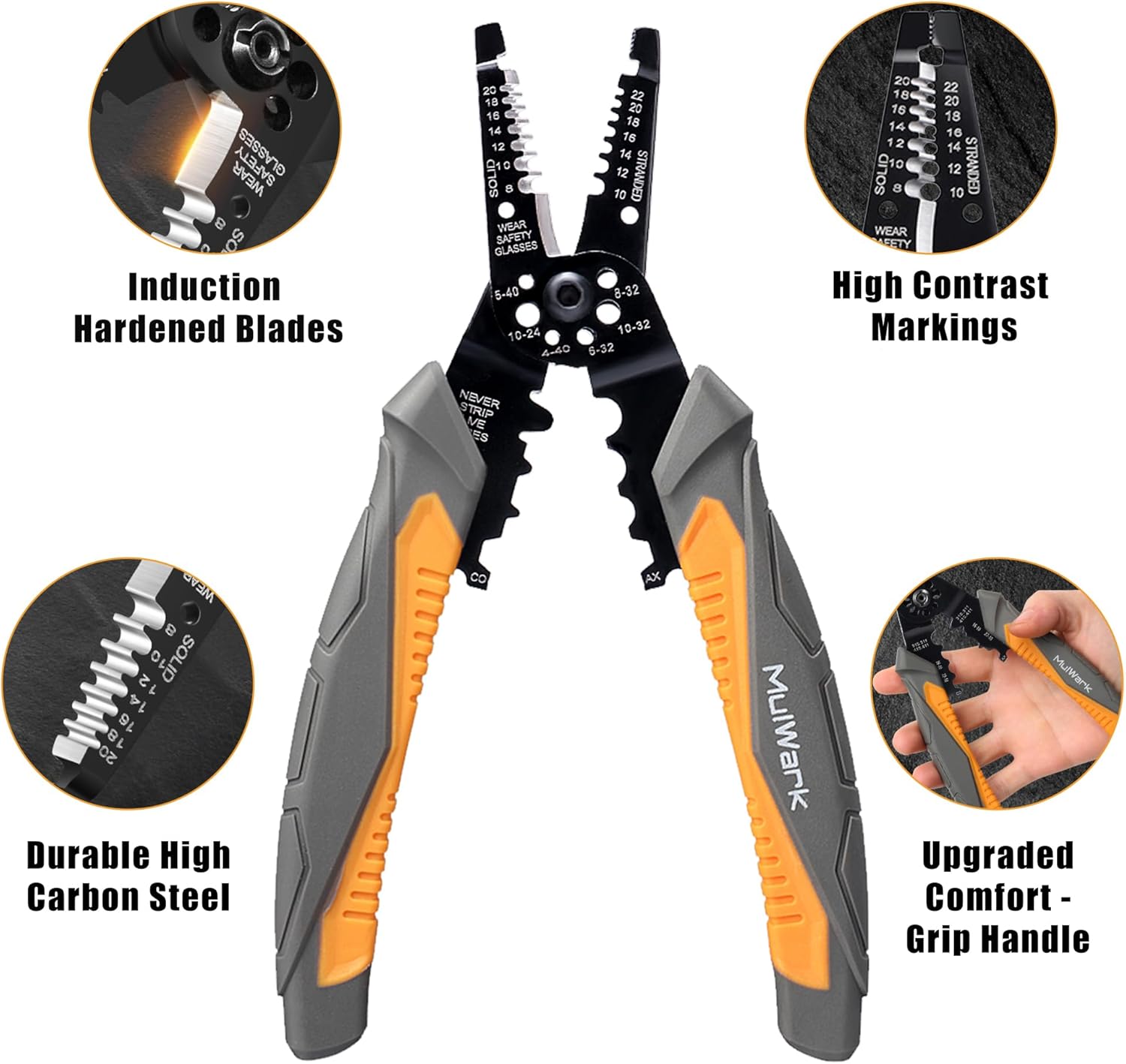 MulWark 8" Multi-Purpose Wire Strippers Electrical Tools (22 AWG - 8 AWG) Wire Cutter Heavy Duty, Cable Stripper, Wire Crimps & Pliers Insulated with Cable Cutters, Best Electricians Tools - Upgraded - Image 4