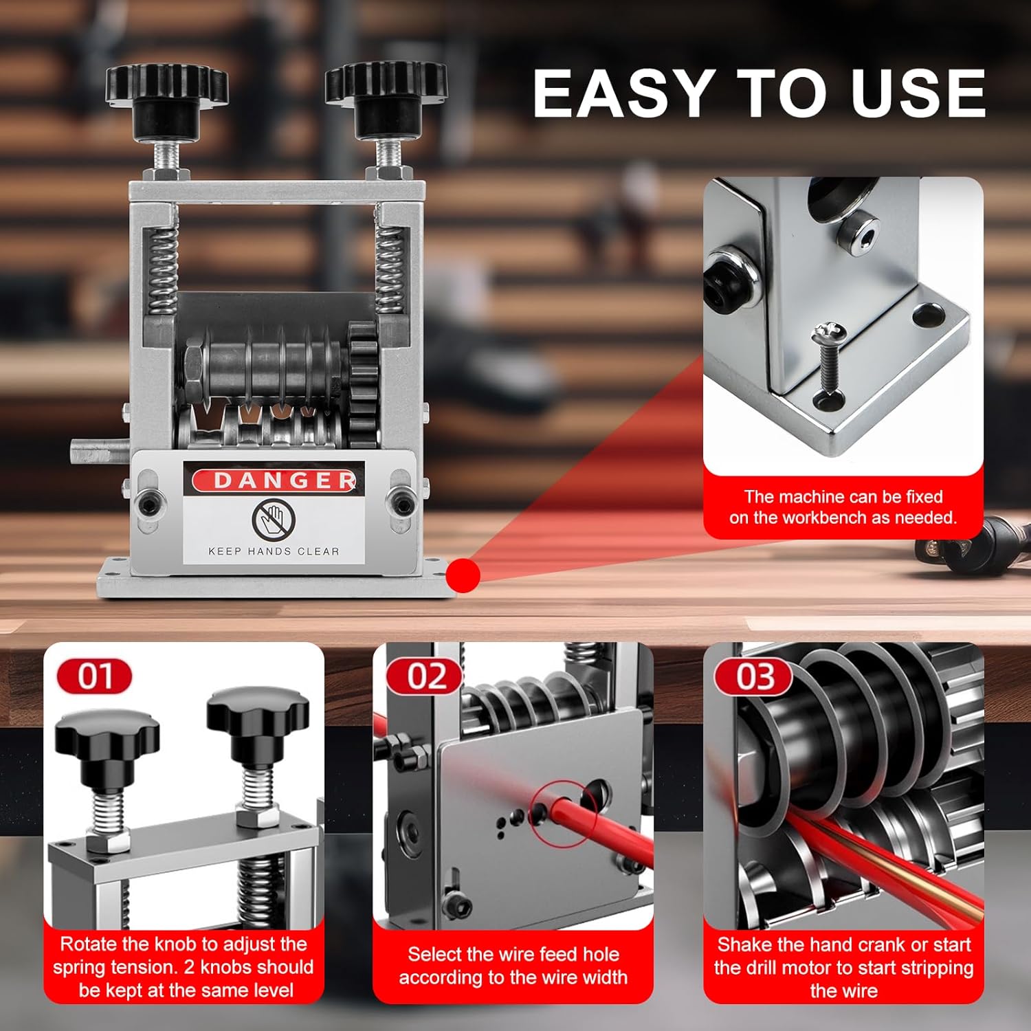 Wire Stripper Machine, Orifesio Manual Cable Stripper Machine with 6 Channel & 5 Blades, Copper Cable Stripping Tool for 3-17mm Cable, Electric Wire Stripper Tool Scrap Copper Cables Recycling - Image 6