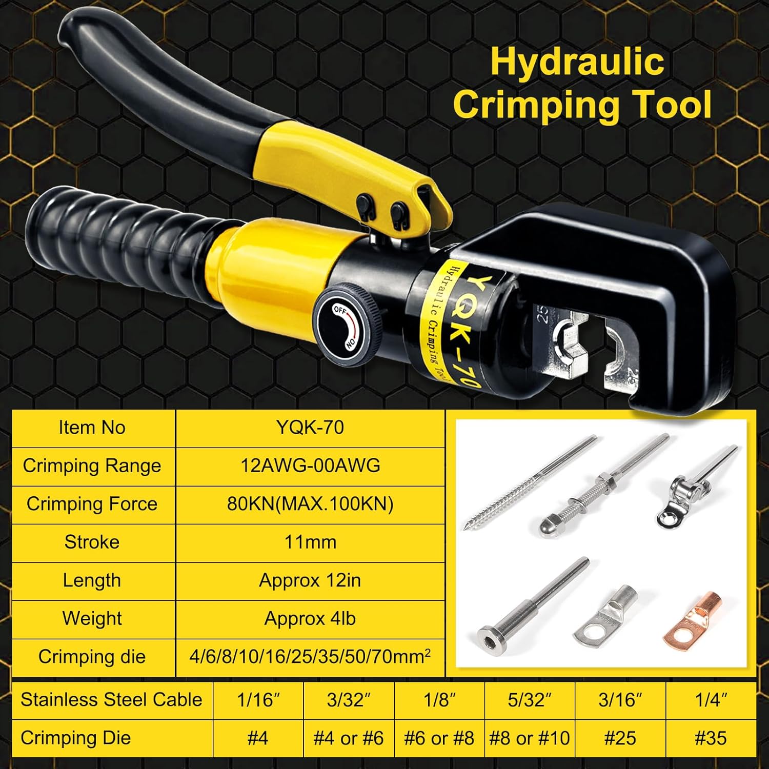 Hydraulic Crimping Tool Hydraulic Cable Lug Crimper with 9 Pairs of Dies - Image 3