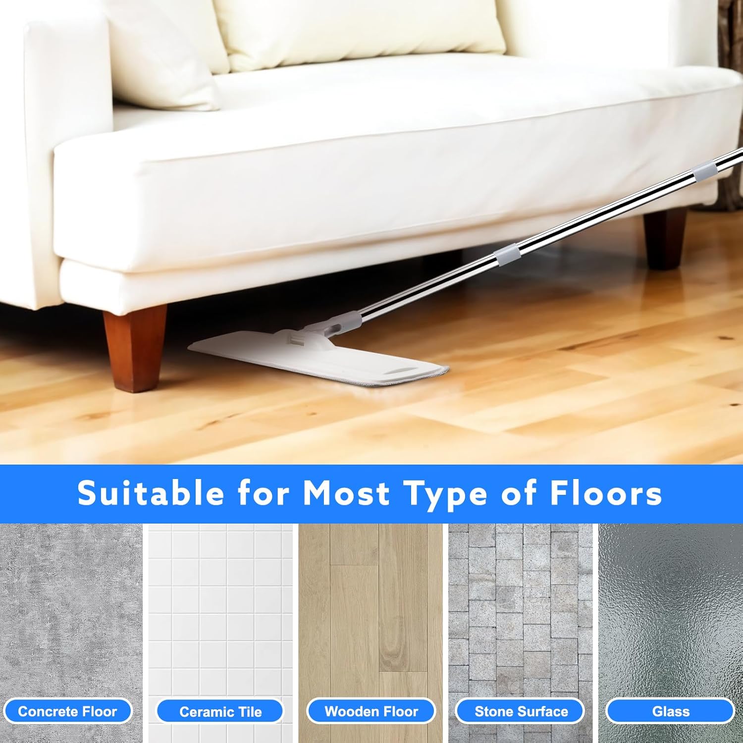 Microfiber Mop for Cleaning Floors, 140CM Flat Wet Dry Dust Mop with 4 Washable Pads for Laminate Hardwood Wooden Wall Hard Bathroom Kitchen - Image 5