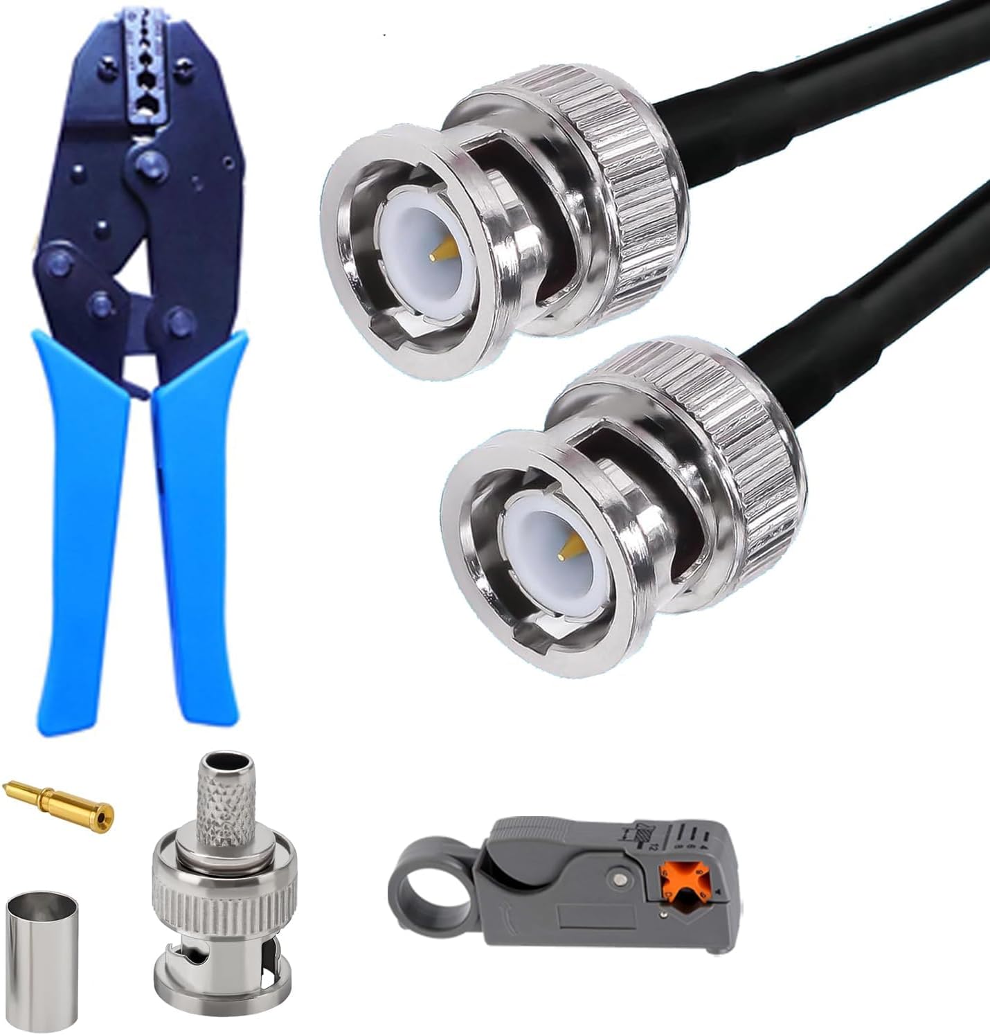 BNC Crimping Tool and BNC Connector Kit | Coaxial Crimper with Interchangeable Dies, 10 pcs BNC Male Crimp Connectors RG59, and Coax Stripper | Compatible with CCTV, Satellite & AV Installations - Image 8