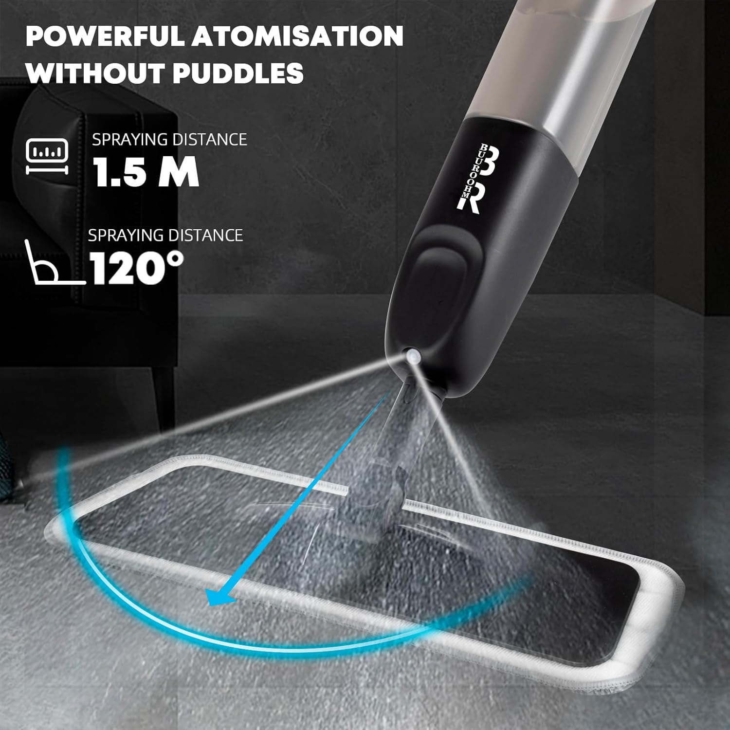 360° 3-in-1 Microfiber Spray Mop for Floor Cleaning Dry Wet Dust Mop for Hardwood, Laminate, Tile & Wood Floors Large Capacity Bottle 3 Reusable Pads Scraper Holder Kitchen Multi-Surface - Image 3