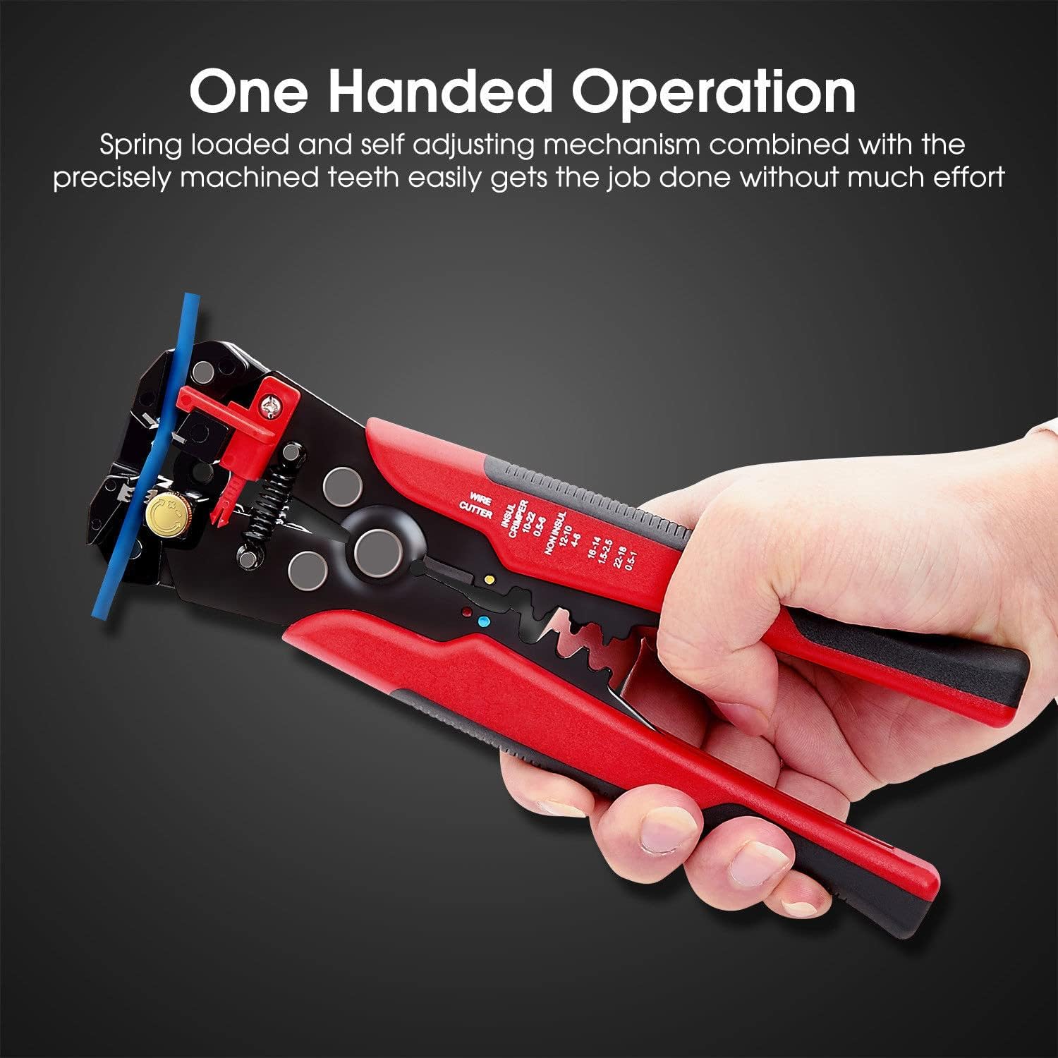1110 3 in 1 Self-Adjusting Wire Stripper Cutter, Wire Crimping Tool Wire Pliers for Wire Stripping, Cutting, Crimping 10-24 AWG (0.2-6.0mm Square) (Red) - Image 3