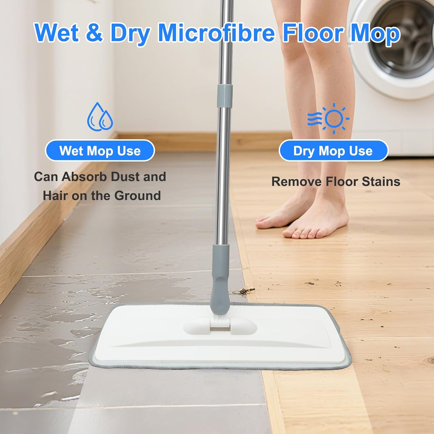 Microfiber Mop for Cleaning Floors, 140CM Flat Wet Dry Dust Mop with 4 Washable Pads for Laminate Hardwood Wooden Wall Hard Bathroom Kitchen - Image 3