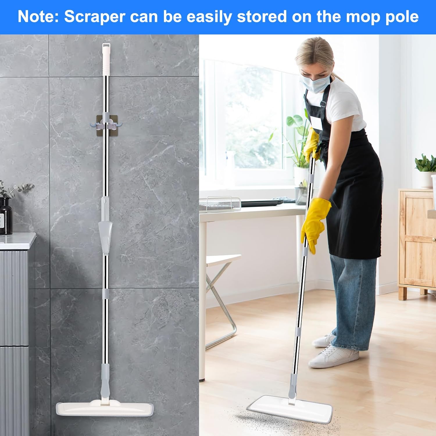 Microfiber Mop for Cleaning Floors, 140CM Flat Wet Dry Dust Mop with 4 Washable Pads for Laminate Hardwood Wooden Wall Hard Bathroom Kitchen - Image 7