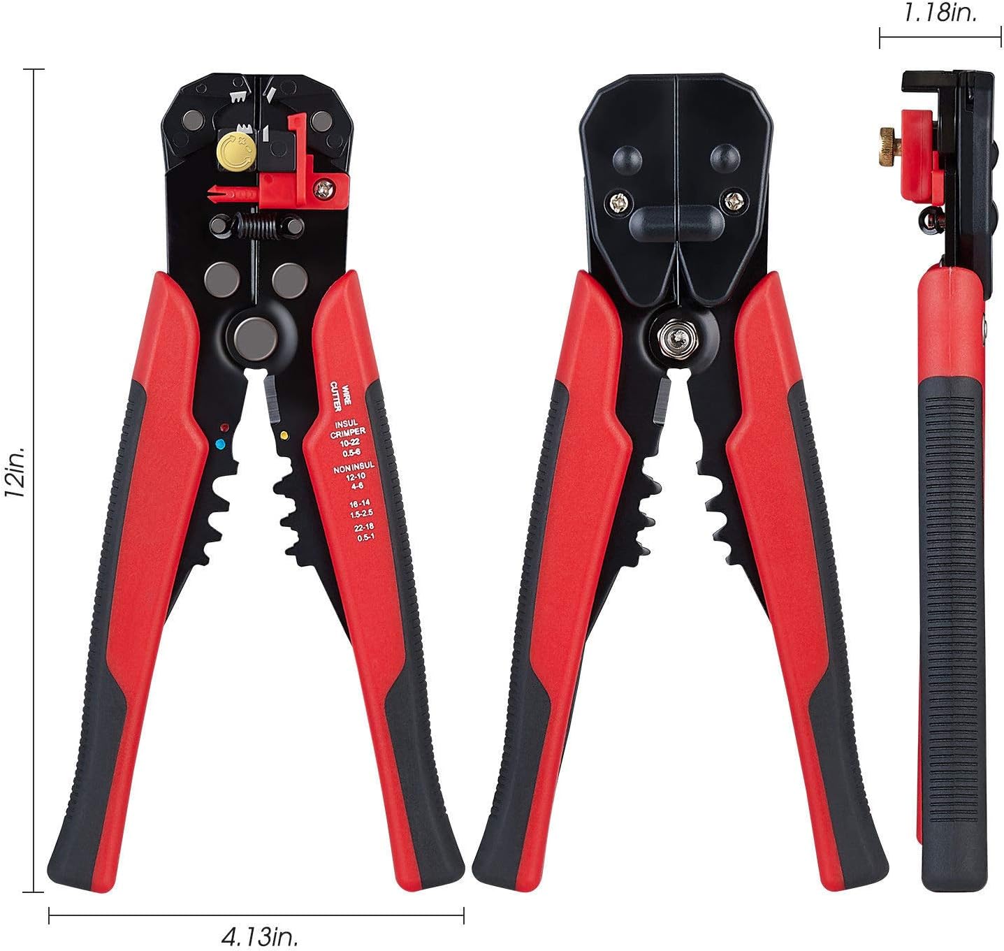 1110 3 in 1 Self-Adjusting Wire Stripper Cutter, Wire Crimping Tool Wire Pliers for Wire Stripping, Cutting, Crimping 10-24 AWG (0.2-6.0mm Square) (Red) - Image 5