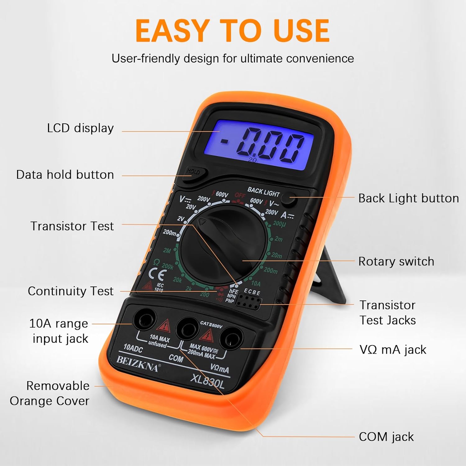 Digital Multimeter Voltmeter Battery Multi Tester Voltage Ohmmeter AC DC Volt OHM Amp Current Meter Continuity Circuit Resistance Diode Electrical Tester Ammeter with LCD Display Backlight - Image 4