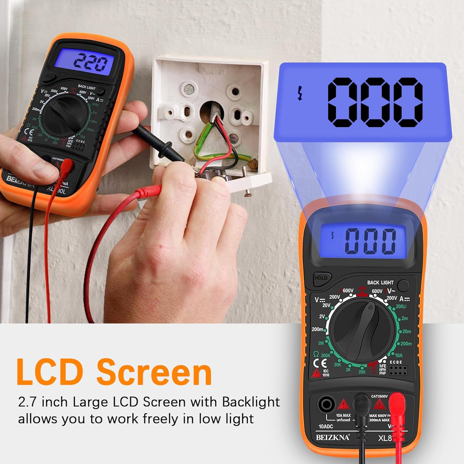 Digital Multimeter Voltmeter Battery Multi Tester Voltage Ohmmeter AC DC Volt OHM Amp Current Meter Continuity Circuit Resistance Diode Electrical Tester Ammeter with LCD Display Backlight - Image 3