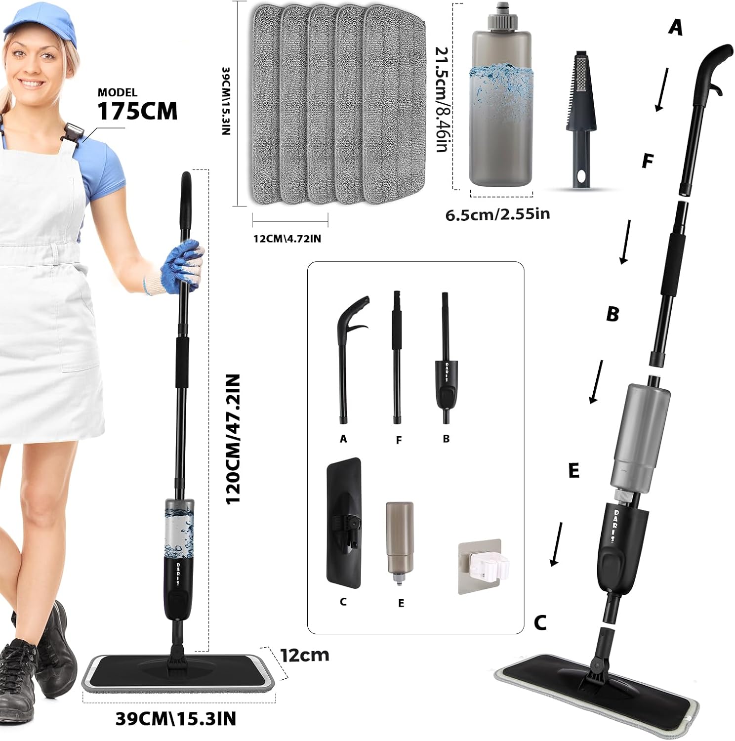 360° 3-in-1 Microfiber Spray Mop for Floor Cleaning Dry Wet Dust Mop for Hardwood, Laminate, Tile & Wood Floors Large Capacity Bottle 3 Reusable Pads Scraper Holder Kitchen Multi-Surface - Image 7