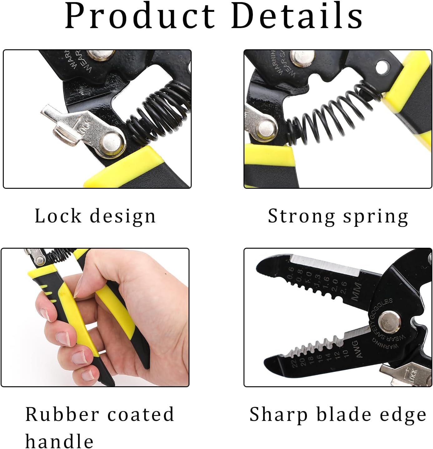 7" Precise Wire Strippers,Multi Gauge Wire Strippers, Cable Stripper with Safety Lock,Wire Cutter and Stripper Tool & Wire Crimping Tool,with Ergonomic Handle - Image 6