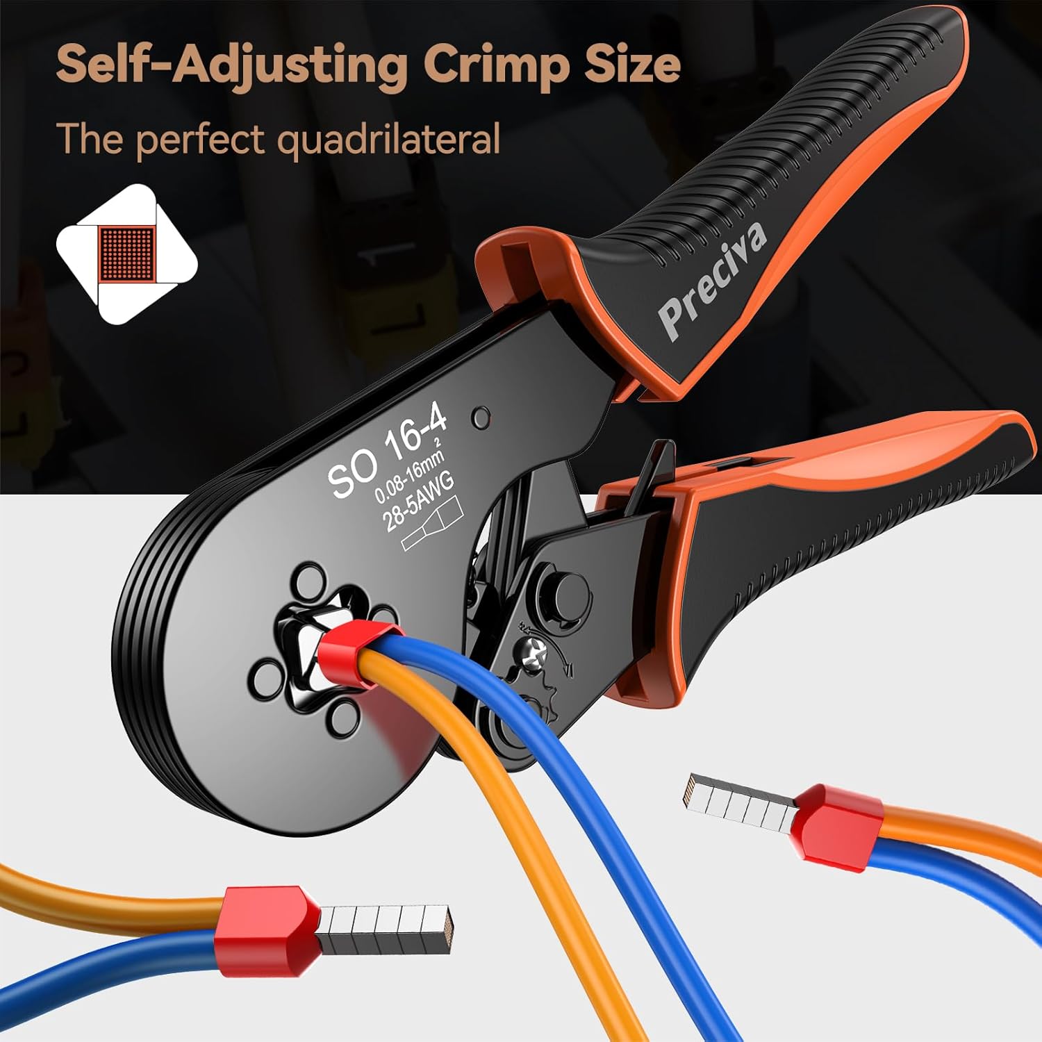 Preciva Bootlace Crimping Tool Kit, 0.08-16mm²/AWG28-5 Ferrule Crimp Toolkit with 1200pcs Connectors(300 Dual Wire Terminals), Self-Adjsutable Ratchet Crimper ToolKits - Image 2