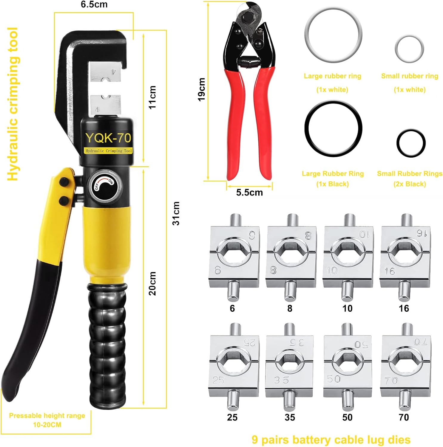 Hydraulic Crimping Tool Hydraulic Cable Lug Crimper with 9 Pairs of Dies - Image 5