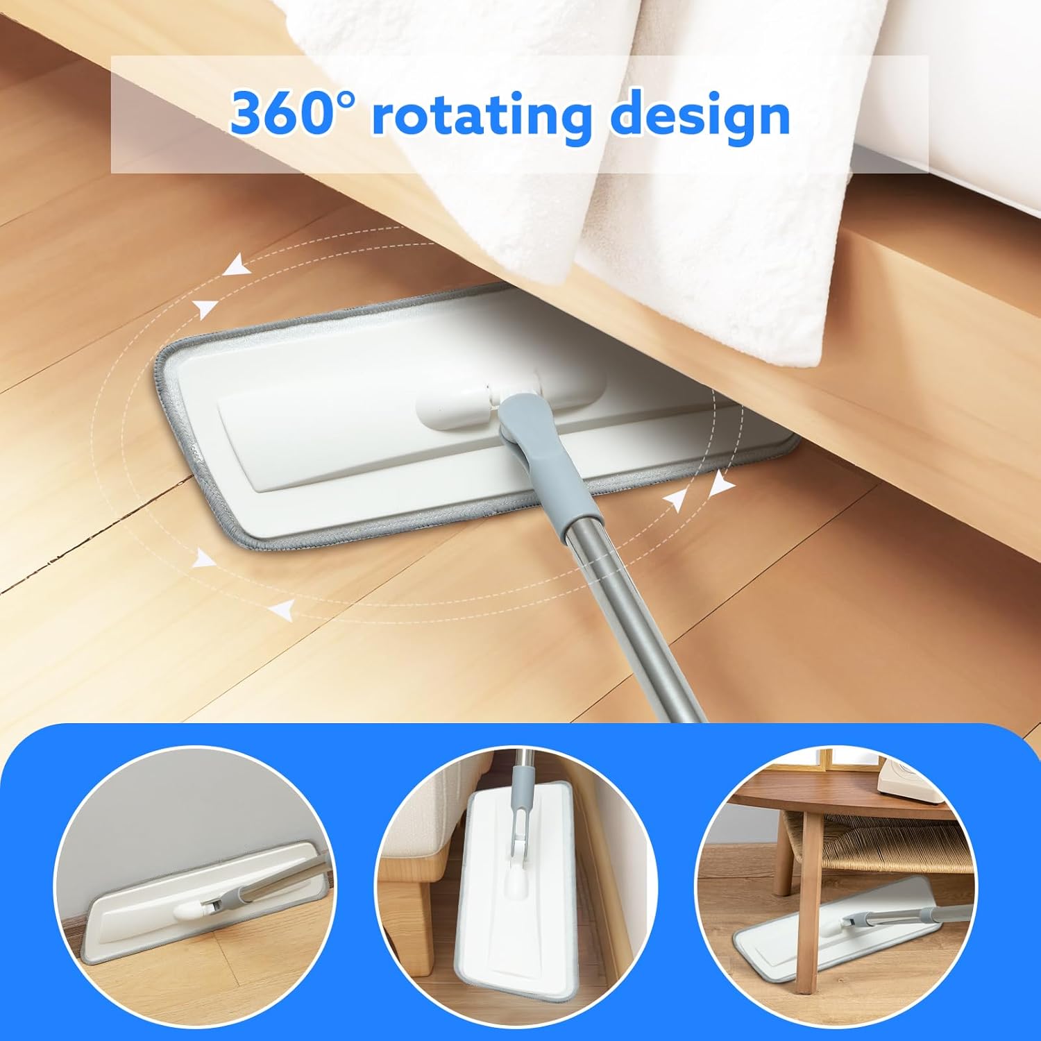 Microfiber Mop for Cleaning Floors, 140CM Flat Wet Dry Dust Mop with 4 Washable Pads for Laminate Hardwood Wooden Wall Hard Bathroom Kitchen - Image 4