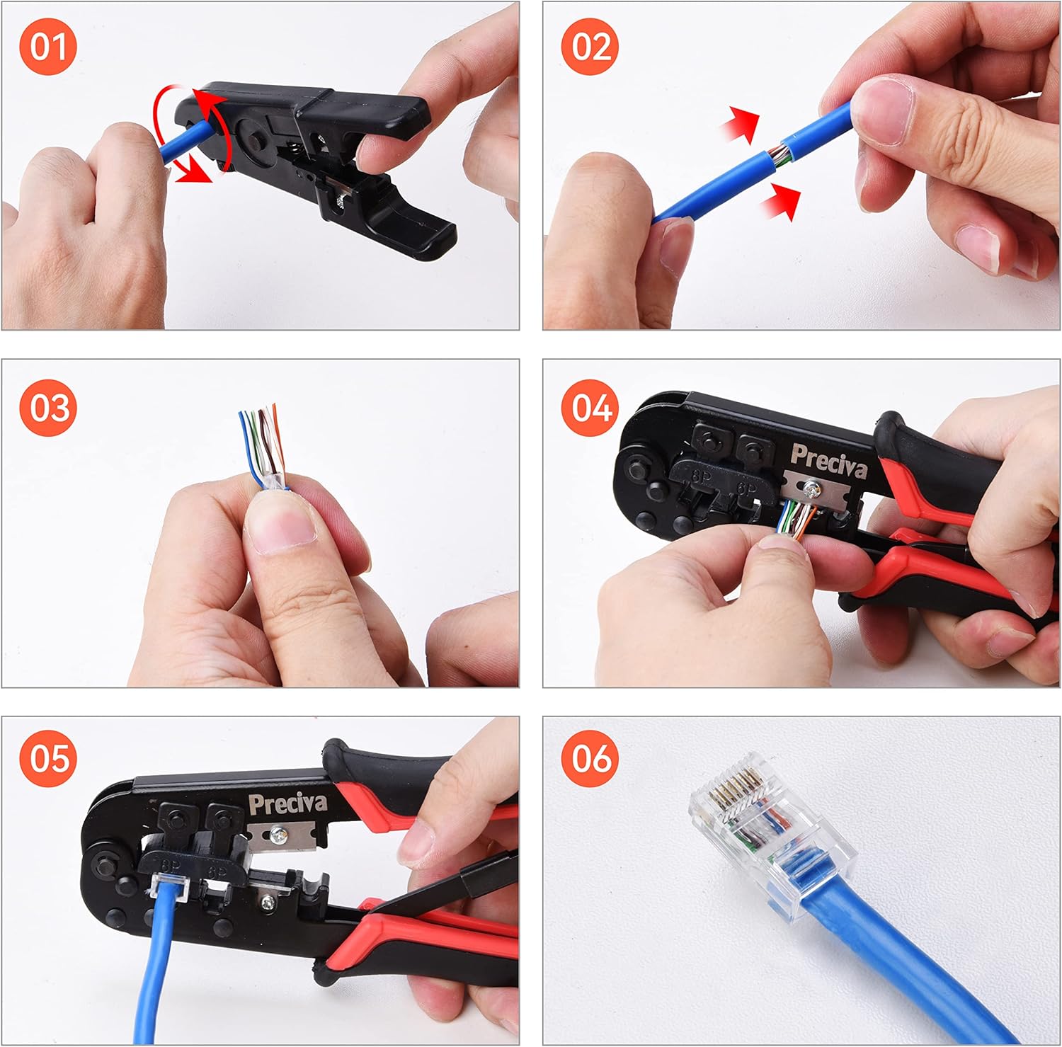 RJ45 Crimp Tool Kit, Preciva 97-in-1 Ethernet Crimping Network Toolkit for 8P/6P RJ11, RJ12, RJ45, CAT5, CAT5E, Computer Maintenance LAN Cable Tester Repair Set, Cable Tester, Wire Stripper - Image 6