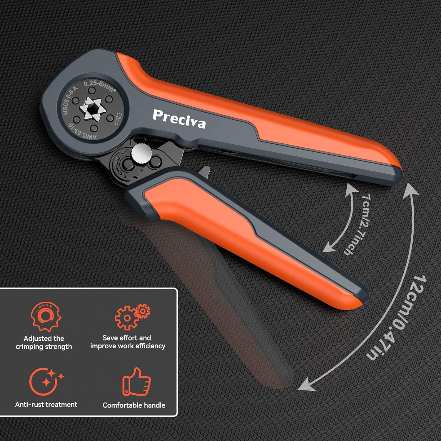 Preciva Ferrule Crimping Tool,0.25-6mm²/AWG23-10 Self-Adjusting Wire Crimper,Ratchet Crimp Tool for Household & Industrial Electrical Work - Image 6