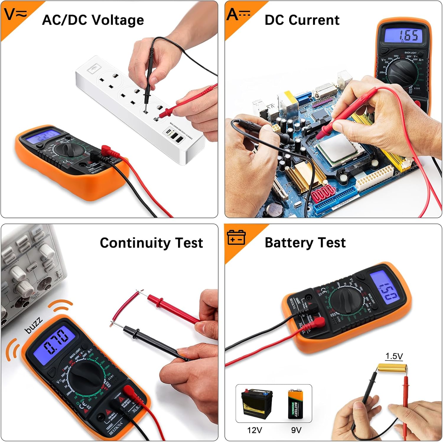 Digital Multimeter Voltmeter Battery Multi Tester Voltage Ohmmeter AC DC Volt OHM Amp Current Meter Continuity Circuit Resistance Diode Electrical Tester Ammeter with LCD Display Backlight - Image 5