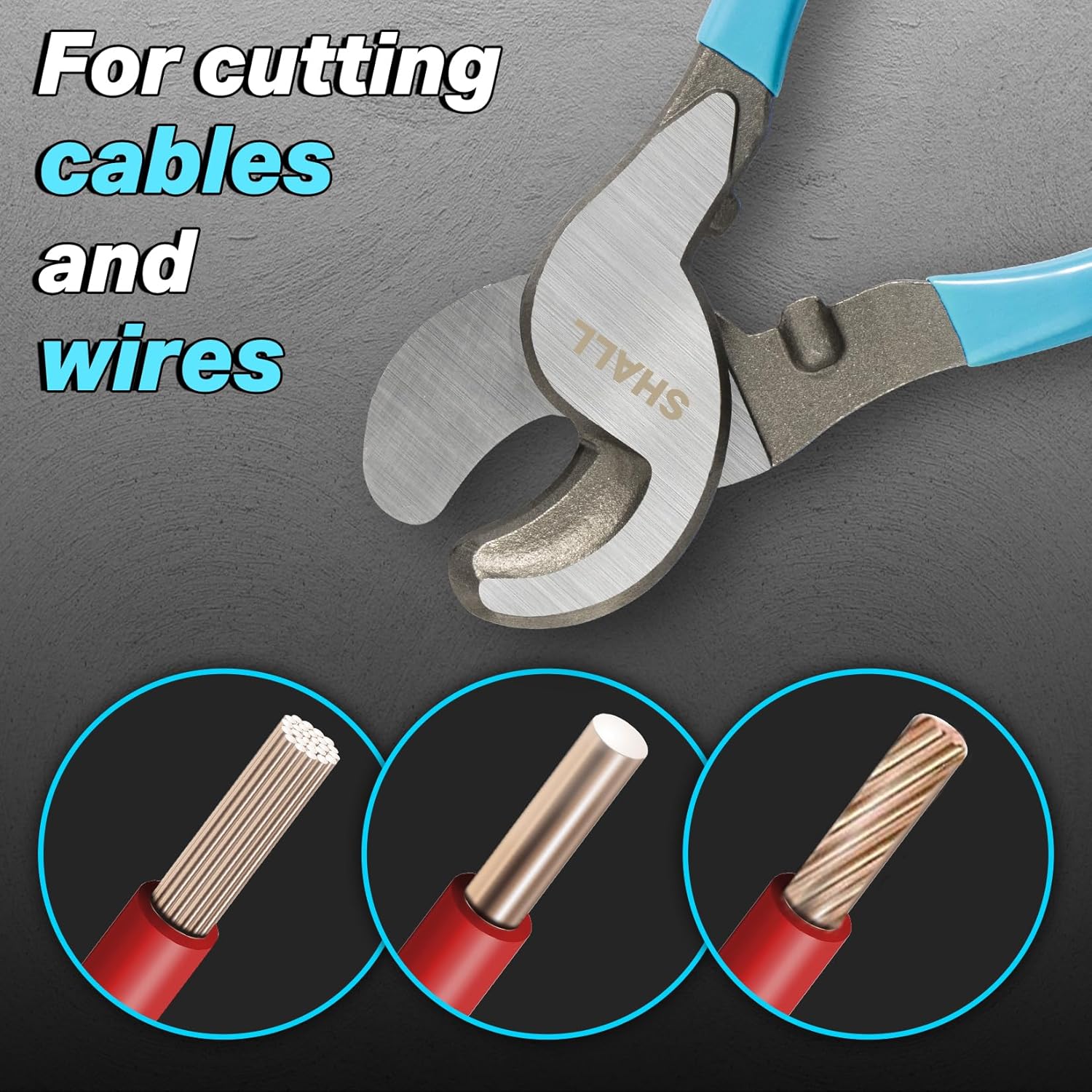 SHALL Cable Wire Cutters,9.44 inches/240 mm,High Hardness Wire Cable Cutting Tools with Anti-Slip Handle,Ideal for Clean Copper Wire Cable Cutting and Stripping - Image 3