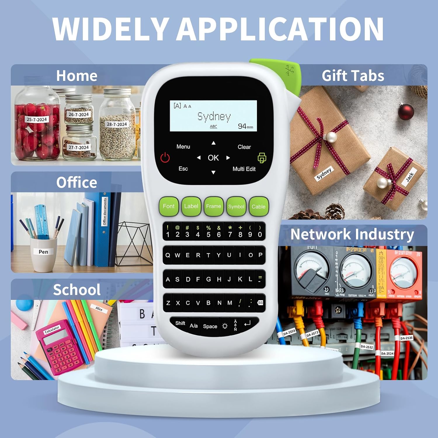 H1100 Label Maker Machine, Handheld Waterproof Label Printer, with Laminated White Tape(12 mm), QWERTY Keyboard & Backlit LCD, Replacement for Brother/Dymo, for Home & Office Organisation - Image 9