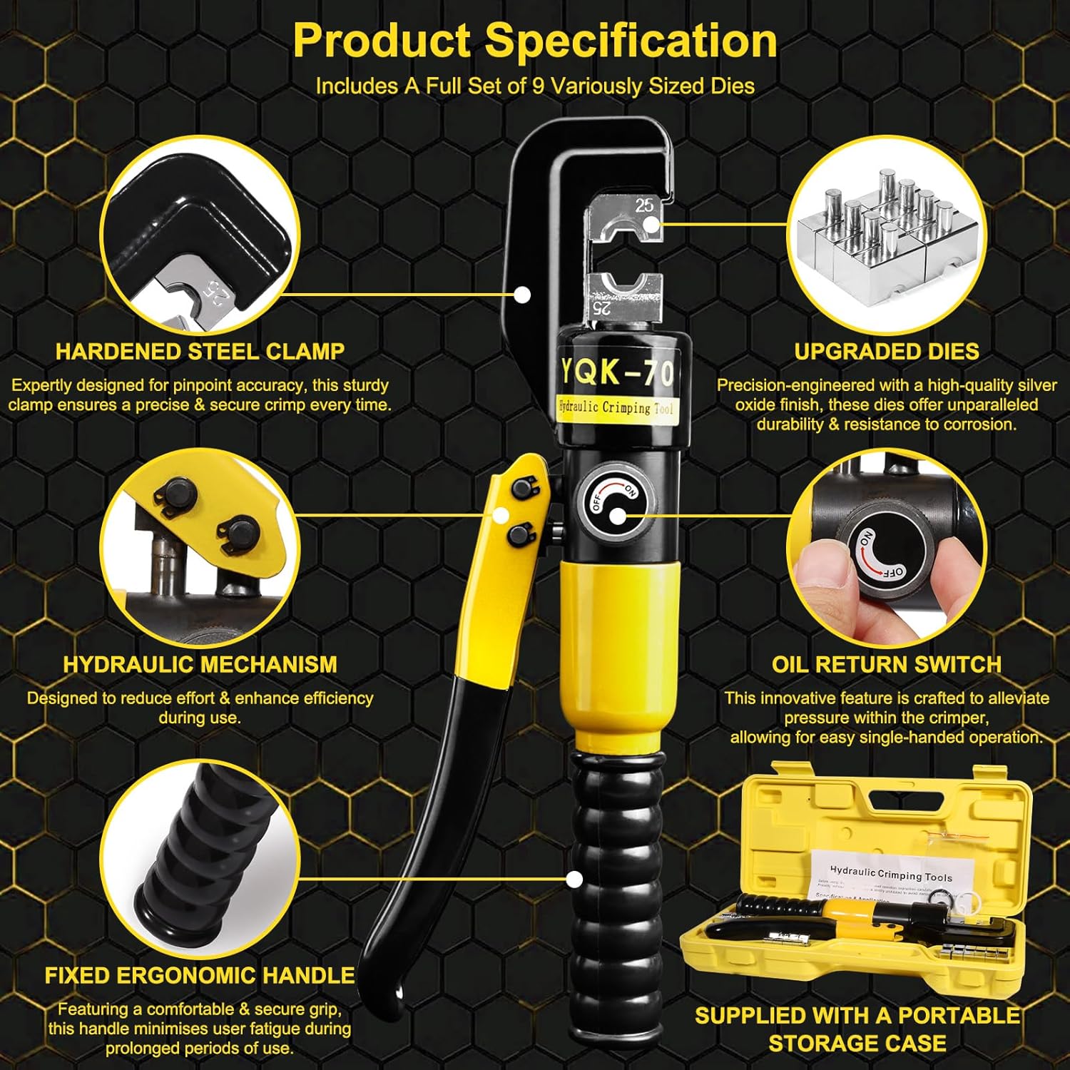 Hydraulic Crimping Tool Hydraulic Cable Lug Crimper with 9 Pairs of Dies - Image 2