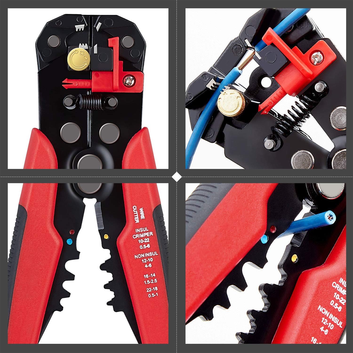 1110 3 in 1 Self-Adjusting Wire Stripper Cutter, Wire Crimping Tool Wire Pliers for Wire Stripping, Cutting, Crimping 10-24 AWG (0.2-6.0mm Square) (Red) - Image 6