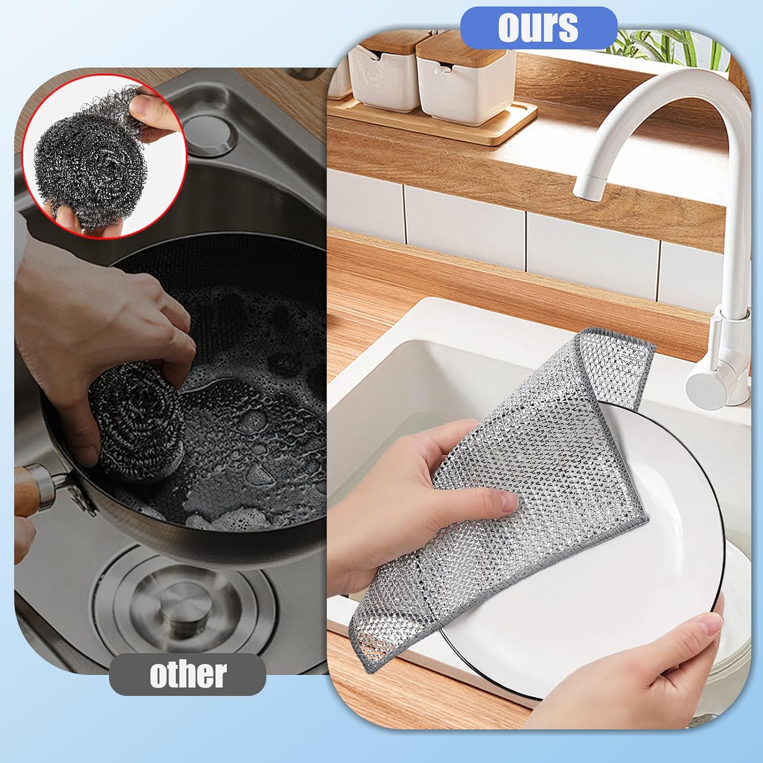 10 Pack 20x20cm Double-Layer Silver Mesh Dishcloths, Non-Scratch Wire Cleaning Cloth, Reusable Stainless Steel Cloth for Wet & Dry Kitchen Use (Dishes/Pots/Sinks) - Image 4