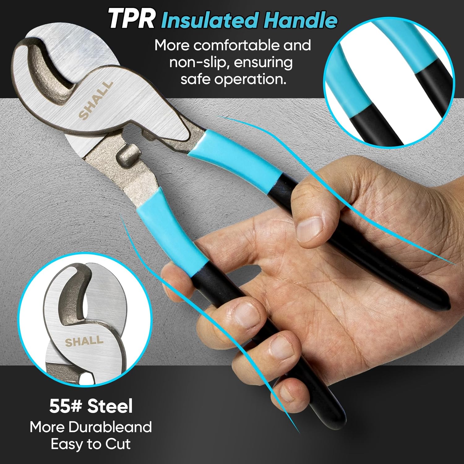 SHALL Cable Wire Cutters,9.44 inches/240 mm,High Hardness Wire Cable Cutting Tools with Anti-Slip Handle,Ideal for Clean Copper Wire Cable Cutting and Stripping - Image 4