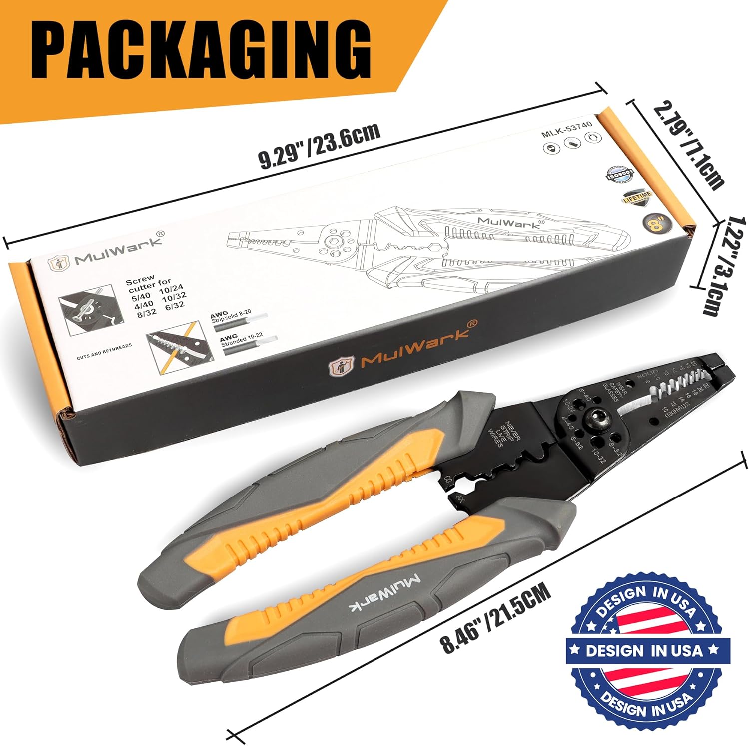 MulWark 8" Multi-Purpose Wire Strippers Electrical Tools (22 AWG - 8 AWG) Wire Cutter Heavy Duty, Cable Stripper, Wire Crimps & Pliers Insulated with Cable Cutters, Best Electricians Tools - Upgraded - Image 7