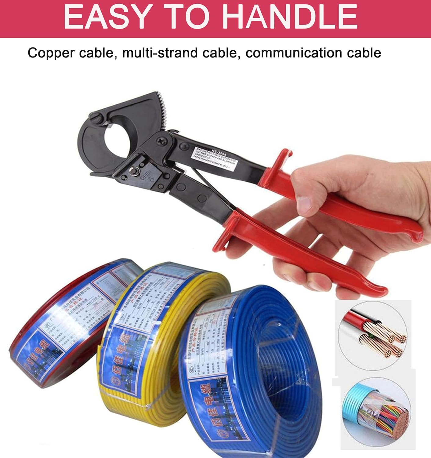 Heavy Duty Ratchet Cable Cutter – Cuts Up to 240mm² Aluminium & Copper Cables – Ergonomic Finger Handle with Safety Lock & Plastic Cover - Image 7